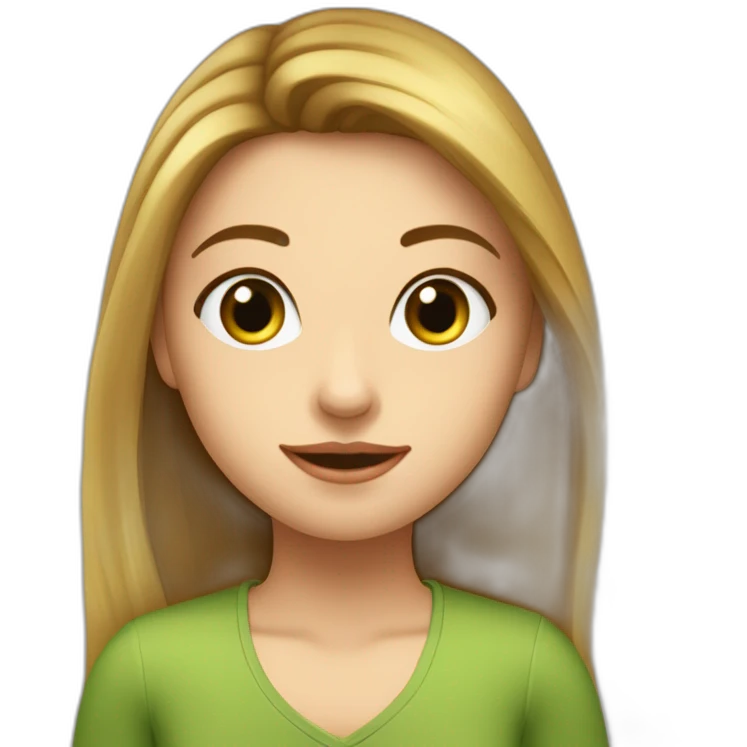fille châtain cheveux long raide peau claire yeux verts emoji