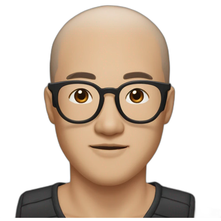 30 year old Asian man with no facials hair thick round black glasses and losts of freckles and gelled back black hair emoji