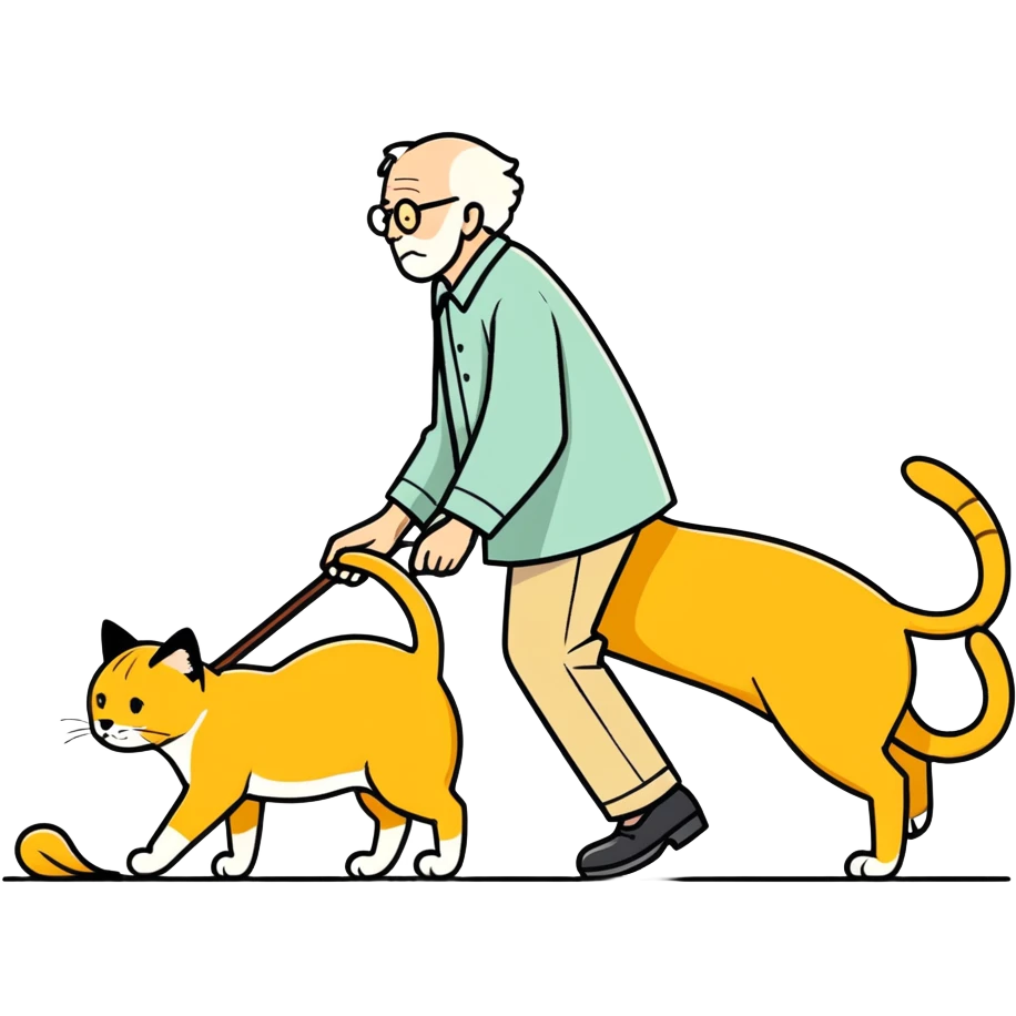 old blind man accidentally stepping on golden cat’s tail ￼ emoji