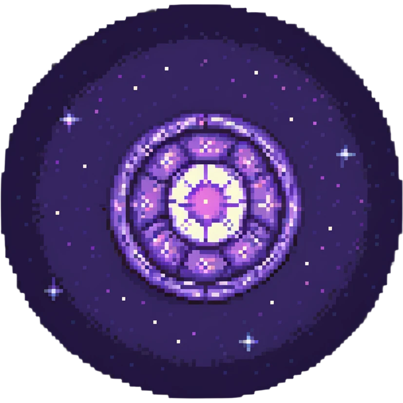 pixel art galaxy with twinkling stars and purple core emoji