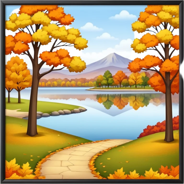 a park with a lake in autumn season emoji