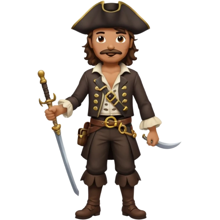 Pirate full body with dark brown wavy hair and mustache  emoji