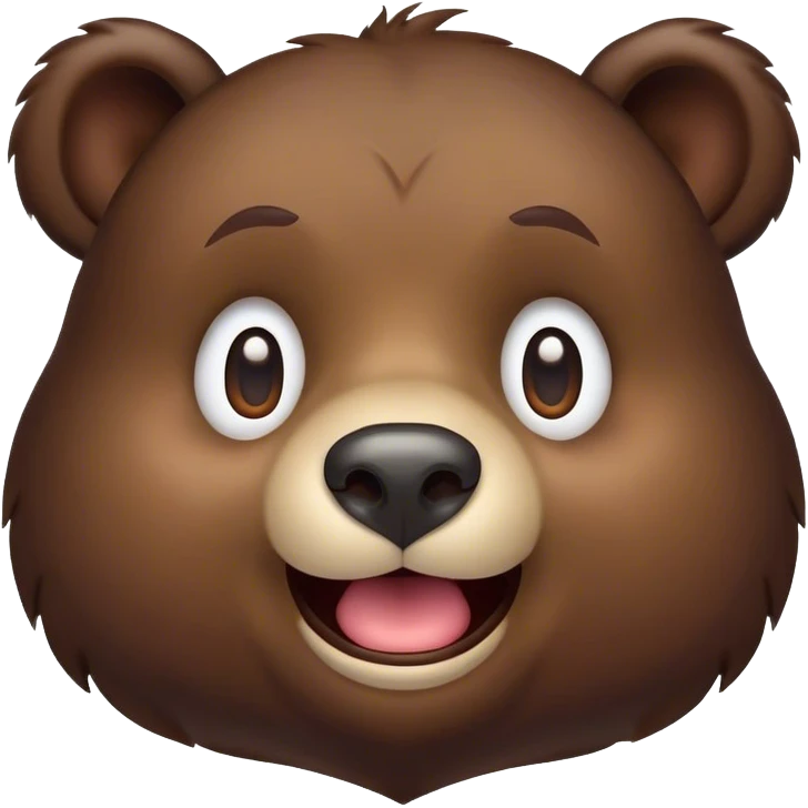 Cinematic Comical Bear Portrait Emoji, Head tilted dramatically with an exaggeratedly amused expression, featuring a striking, glossy dark brown fur with bold fur texture, wide, expressive eyes filled with playful disbelief, Simplified yet hilariously expressive features, highly detailed, glowing with a slightly sassy glow, high shine, dramatic yet playful, stylized with an air of cheeky wilderness mischief, bright and endearing, soft glowing outline, capturing the essence of a spirited and over-the-top bear, so meme-worthy it feels like it could roar its way into internet fame instantly! emoji