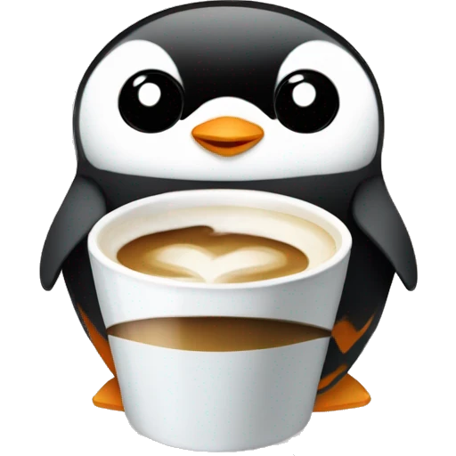 Cute penguin holding coffee in the fin emoji