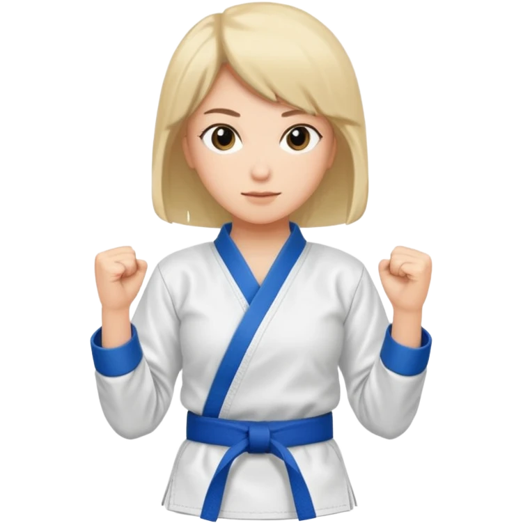 A woman in a karate uniform with a blue belt emoji