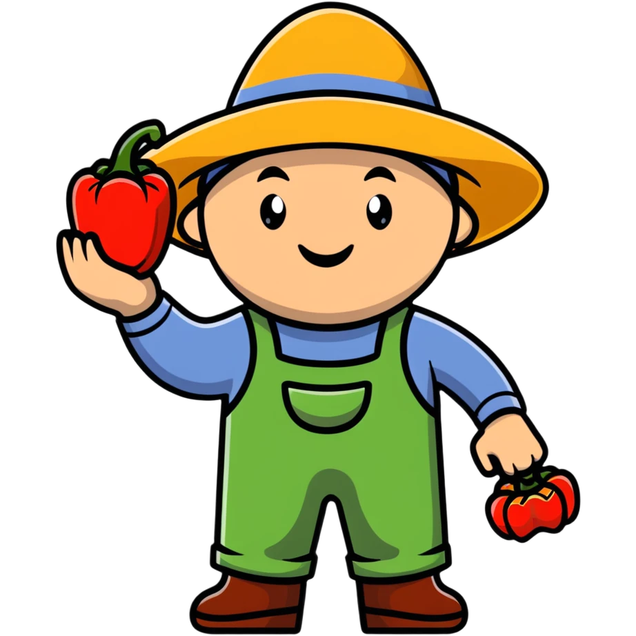 farmer character holding a red bell pepper emoji