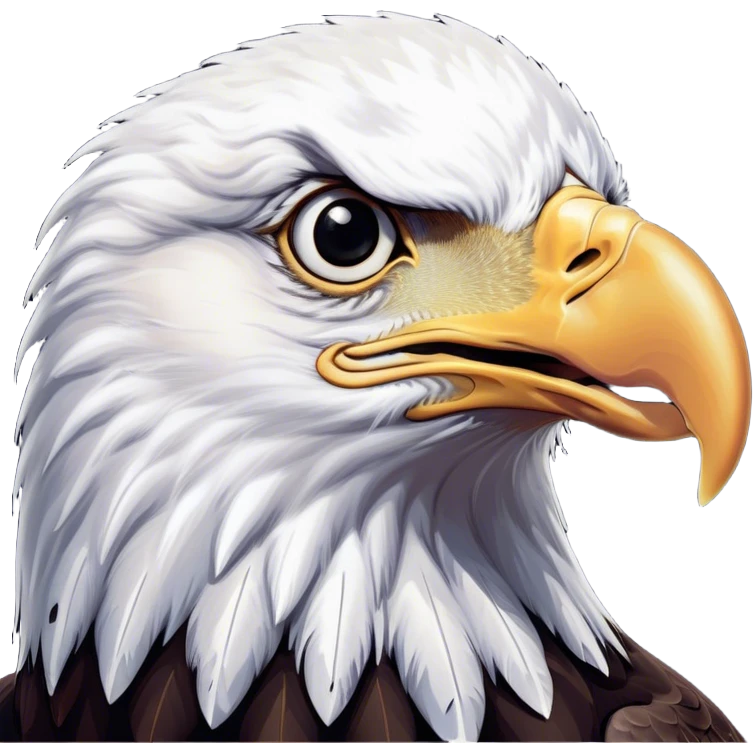 Cinematic Comical American Eagle Portrait Emoji, Head tilted dramatically with an exaggeratedly shocked expression, featuring a robust, powerful form with wide, comically expressive eyes full of playful disbelief and a mix of stark white and dark plumage, Simplified yet hilariously expressive features, highly detailed, glowing with a slightly sassy majestic glow, high shine, dramatic yet playful, stylized with an air of cheeky aerial mischief, soft glowing outline, capturing the essence of a meme-worthy American eagle that looks ready to side-eye its way into viral fame! emoji