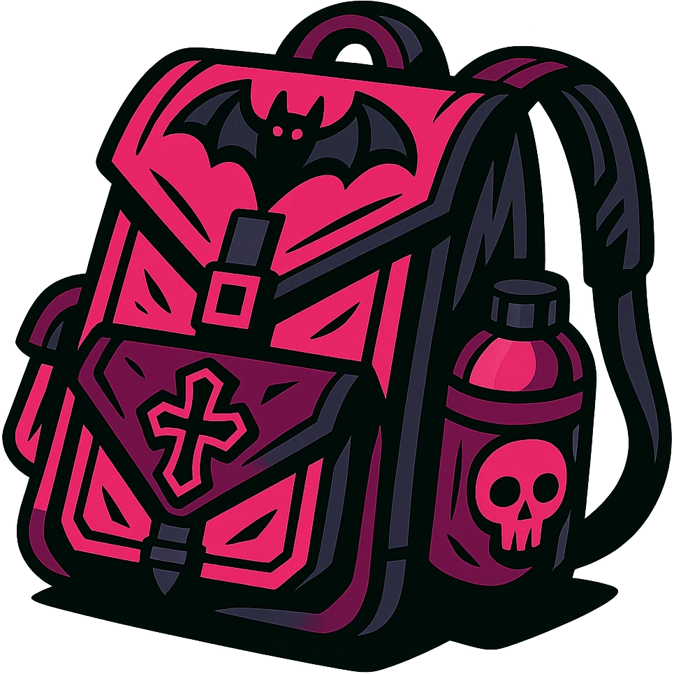 Remove the background, keep only the pink and black gothic backpack in vibrant toon style, bold colors, dynamic shading, energetic, gothic motifs, with no background emoji