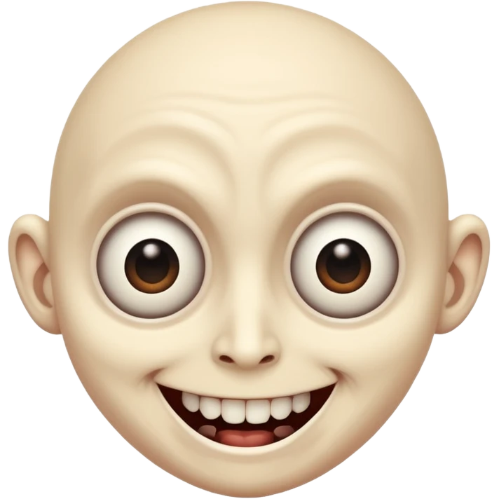 a creepy face with huge eyes and a big grin emoji