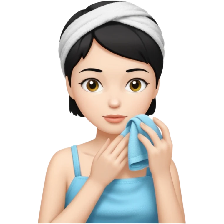 a white woman who has black short hair cleaning her face emoji