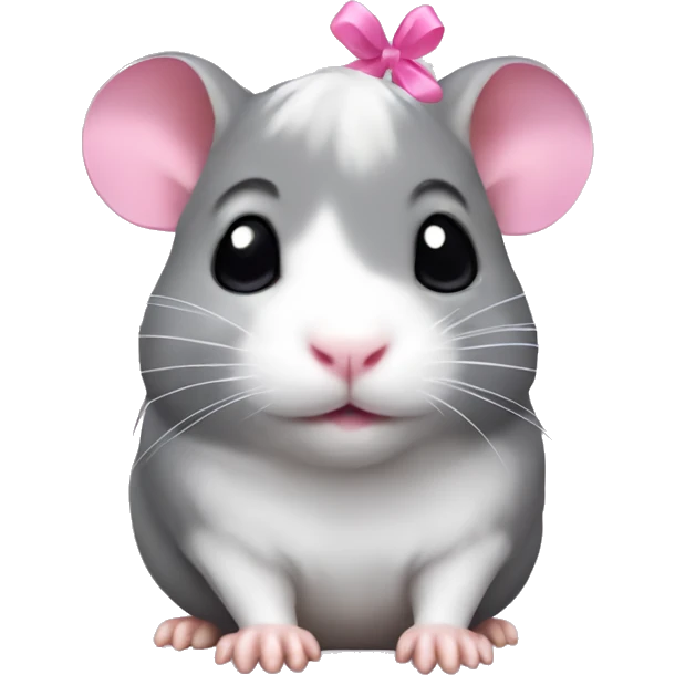 A grey hamster with a small pink bow on the head emoji