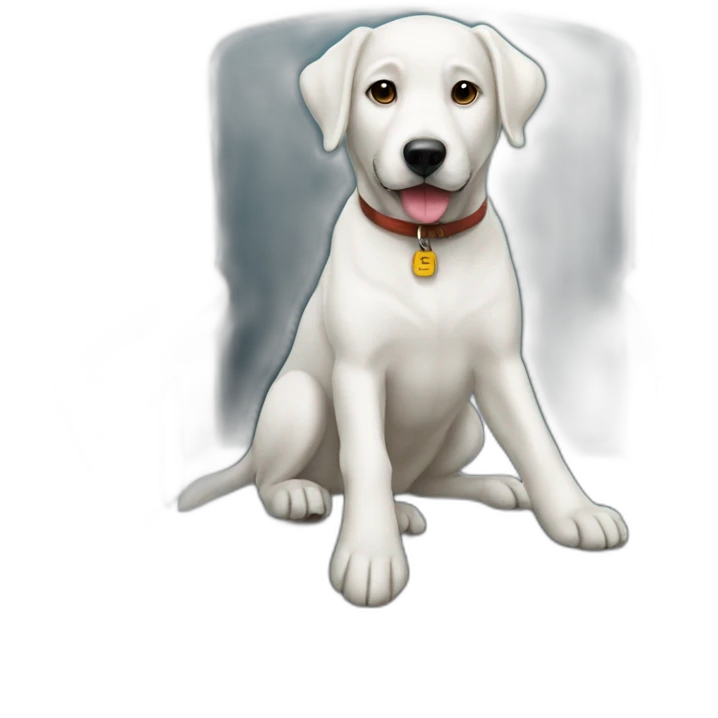 A white dog who sit on the chair emoji