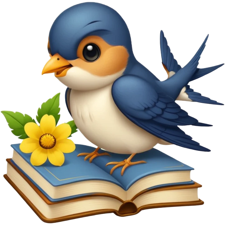 Swallow reading books + yellow flower emoji