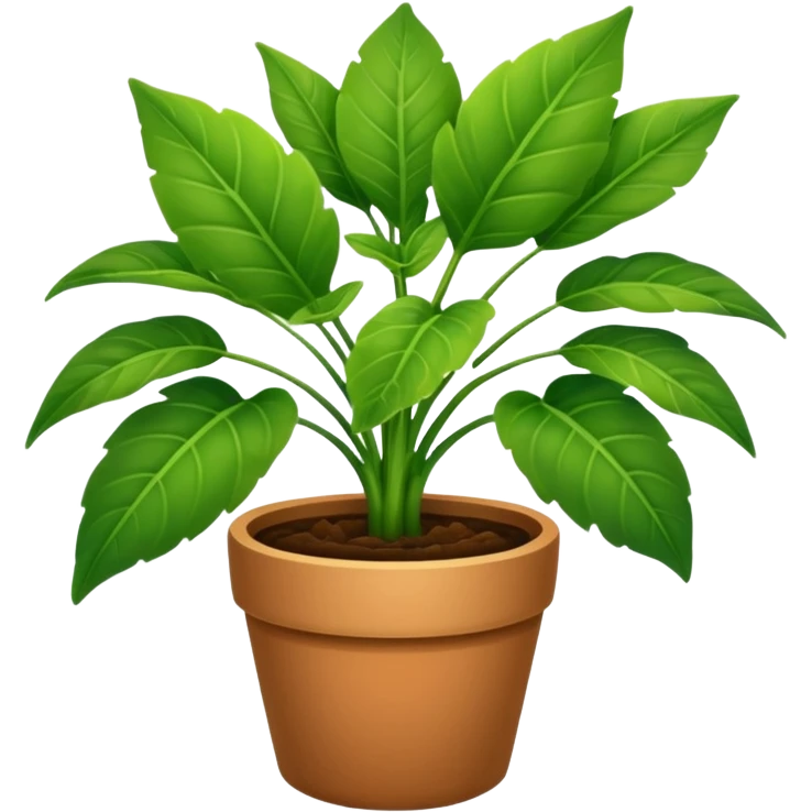 The potted plant has three large leaves inside. emoji