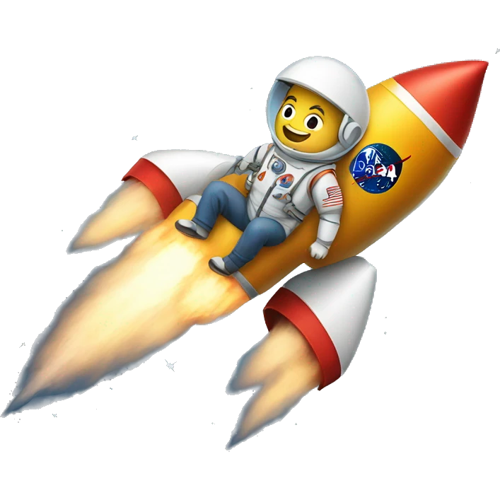 Guy sitting on rocket going to the moon emoji