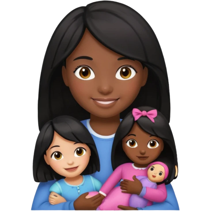 a black hair girl holding 1 doll emoji