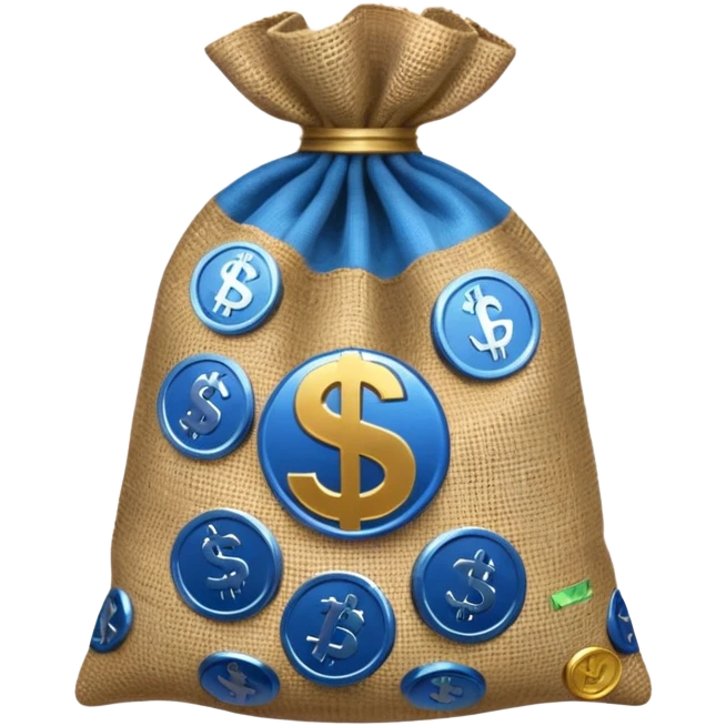 money bag on top of blue coins emoji