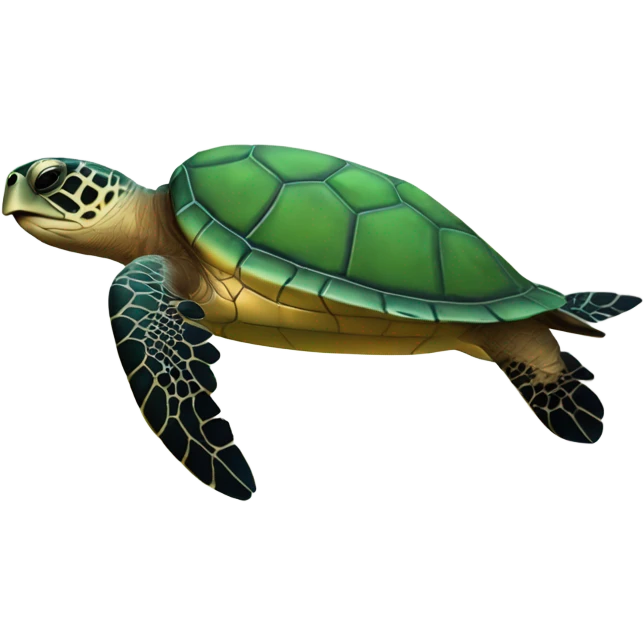 A realistically portioned sea turtle swimming emoji
