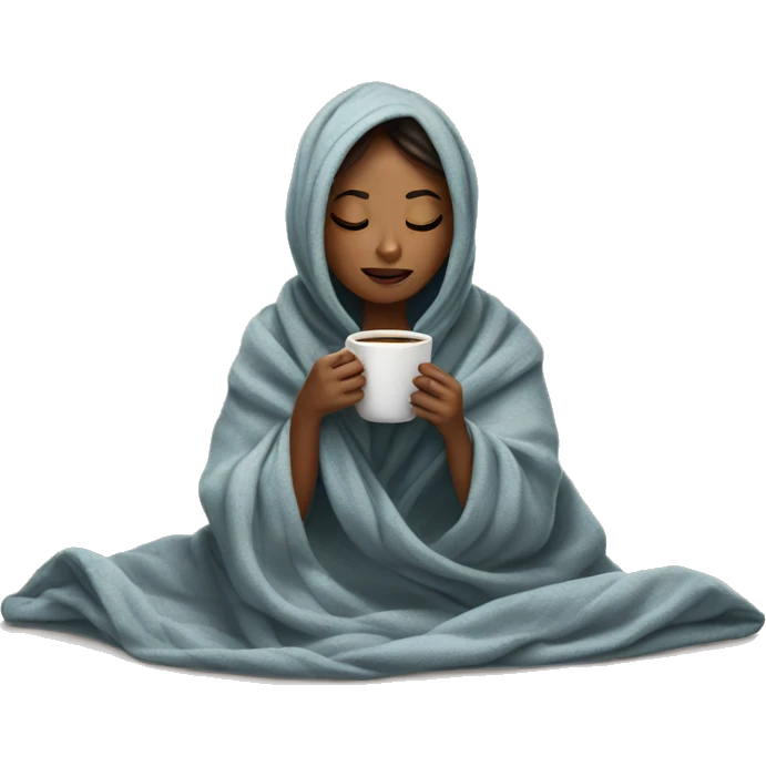 girl inside a blanket sipping coffee eyes closed emoji
