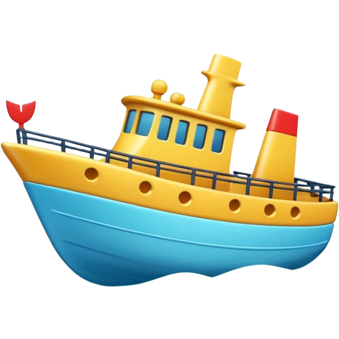 A 3D emoji of a ship in Apple style, glossy and smooth surface, bright clean colors with subtle shading, simple and minimal details, no face or expressions, floating on calm ocean, soft shadows, high-quality render, isolated on white background.


 emoji