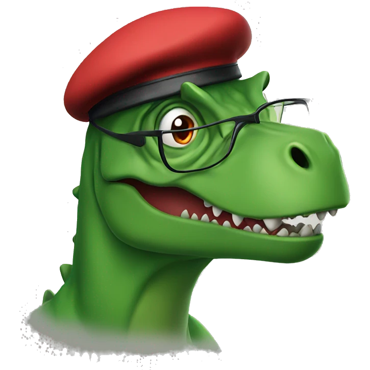 Angry Green Trex wearing red beret and eyeglasses  emoji