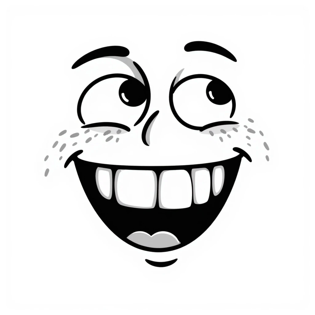 face with a wide grin and dead inside eyes, conveying a forced or hollow smile emoji