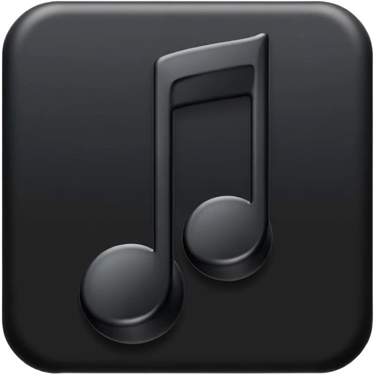 single musical note emoji, deep matte black metal material, smooth rounded geometry emoji