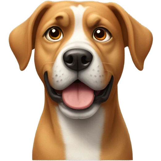 Dog with a giant head doing chopped chin emoji