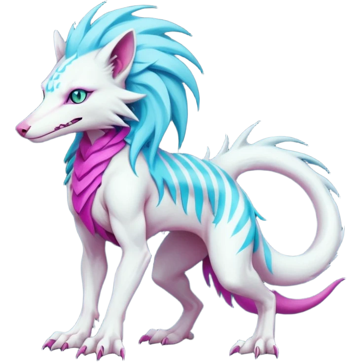 White badass elegant wild beautiful natural cute badass epic anthro modern albino sergal-vernid-creature with cyan mane and magenta eyes with cyan edgy stripes, full body, blue pretty hair, outside, modern, aesthetic, art by LiLaiRa, art by art by Falvie emoji