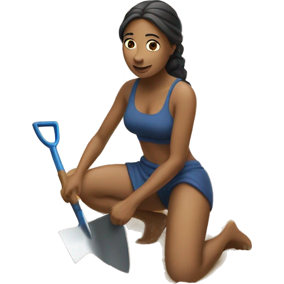 woman kneeling in sand with a shovel in hand emoji