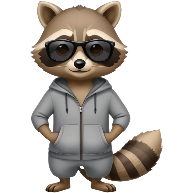 friendly anthropomorphised raccoon in sports wear, wearing dark sunglasses, relaxed pose, mafia style emoji