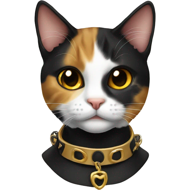Calico cat with black and gold collar emoji