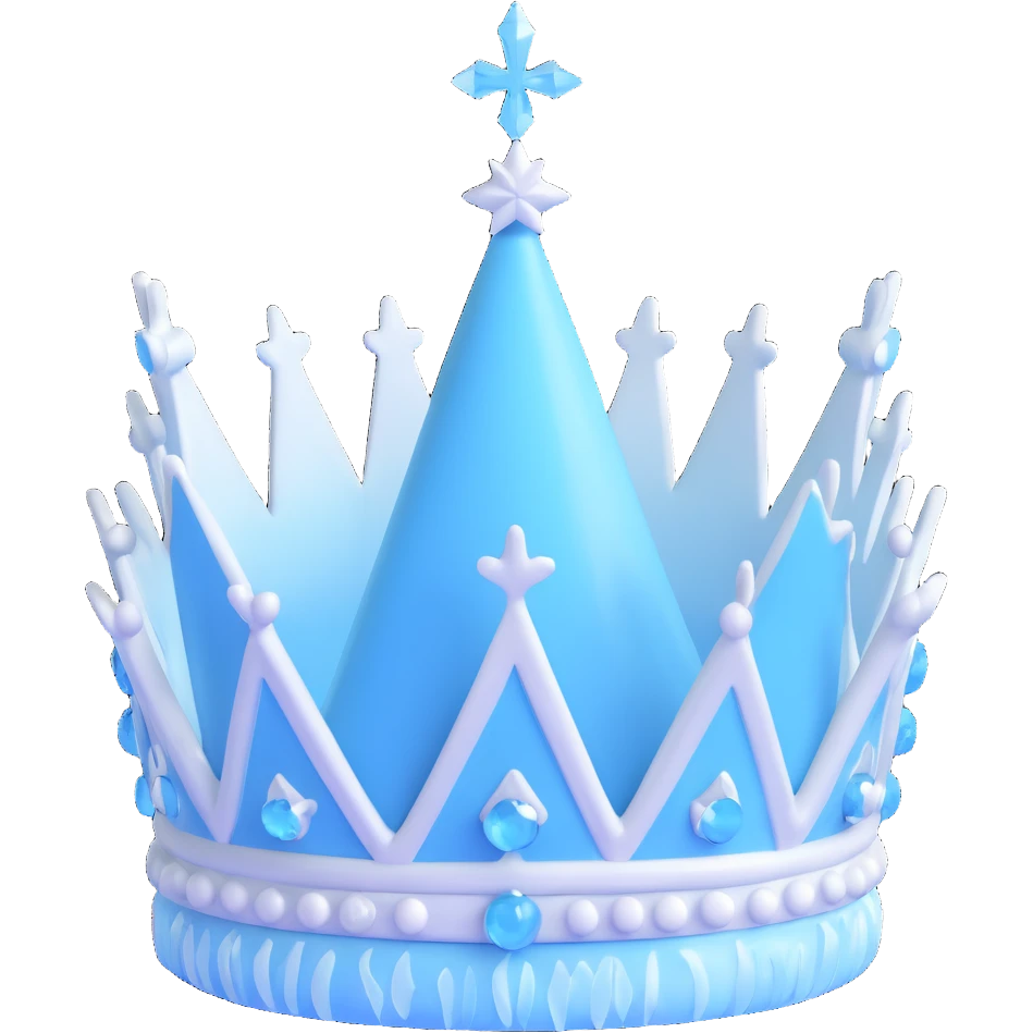 a minimalist tall ice crown, frosty blue and white hues emoji
