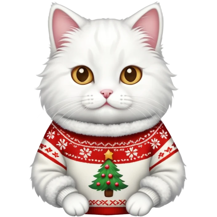 White cat wearing christmas jumper emoji