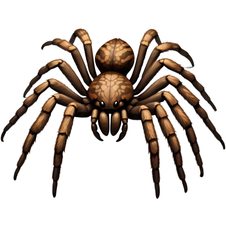 Close-up of a giant hairy tarantula in its natural habitat, with intricate web details surrounding it. The spider's texture is highlighted, emphasizing its hairy legs and features. Soft background with natural elements like leaves or rocks. Transparent background. emoji