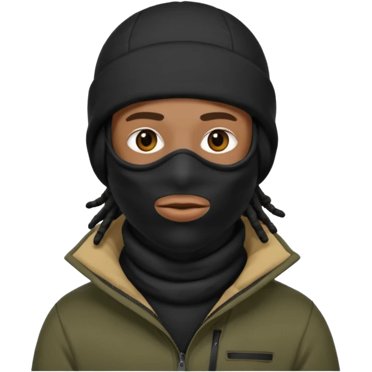 Black dreadhead wearing a ski mask on top of his head emoji