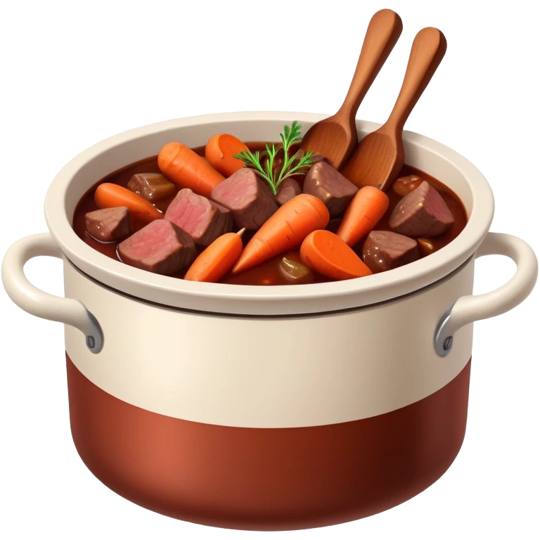 boeuf bourguignon in a pot with red wine, carrots, and beef chunks emoji