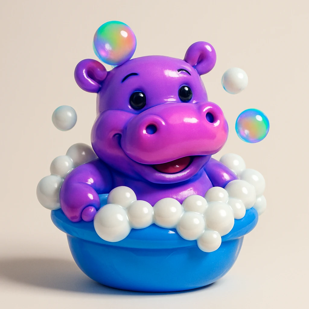 happy hippo with bubbles in bathtub emoji