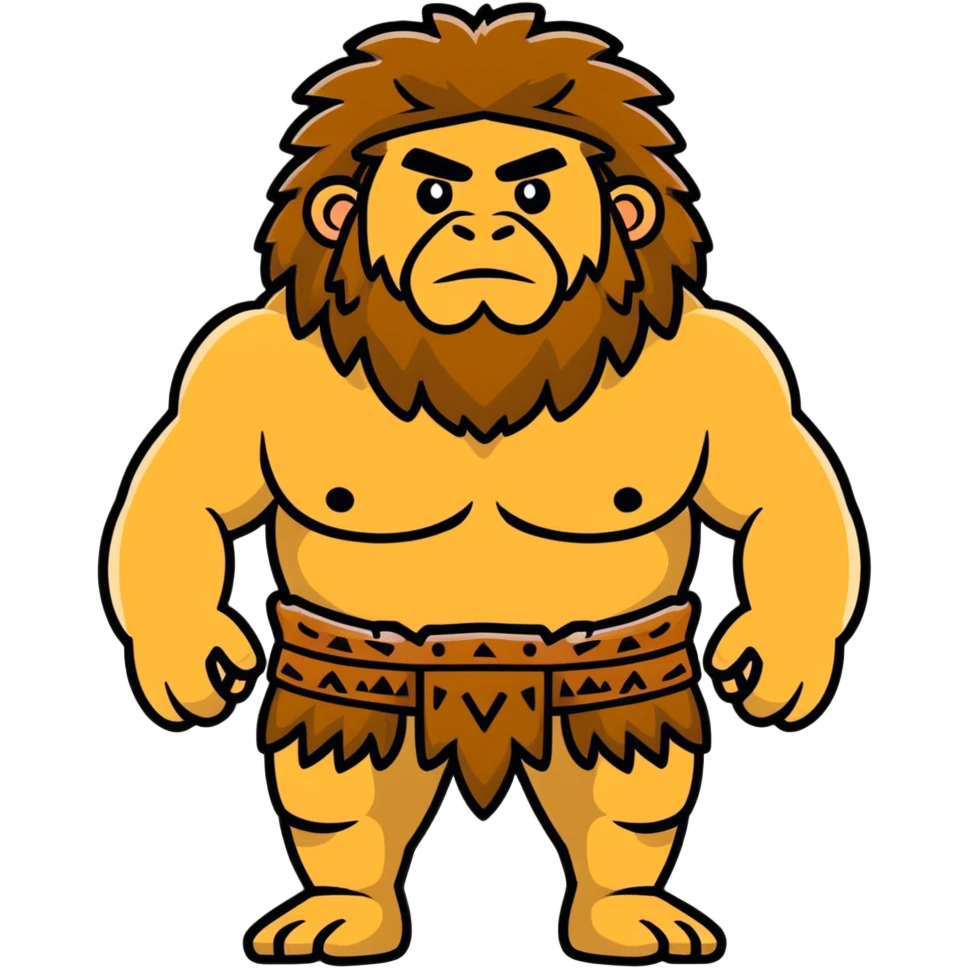Neanderthal caveman with very broad shoulders, primitive human with strong build, fur clothing emoji
