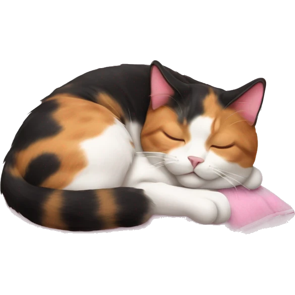 calico cat sleeping on a pink pillow emoji