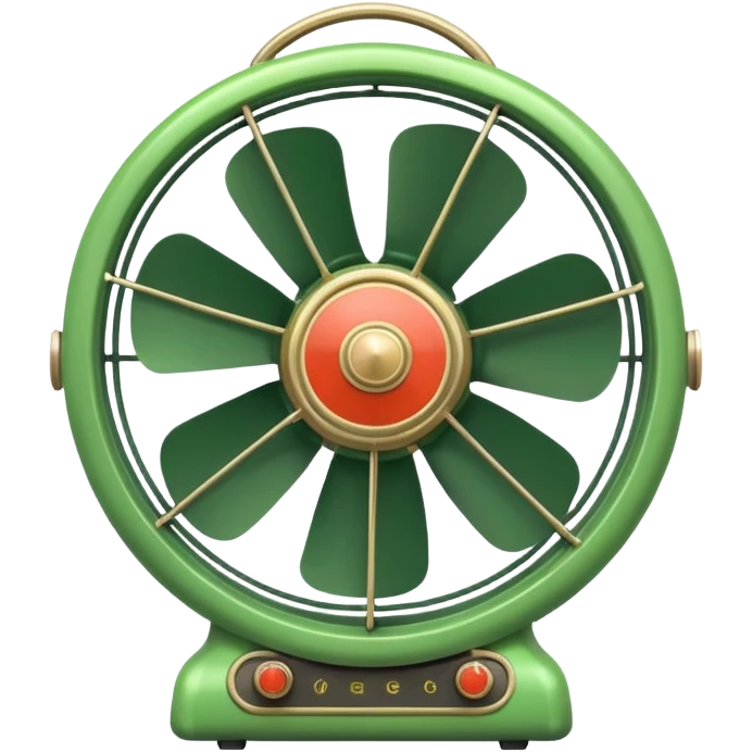 Vintage Electric Fan – retro green body, metal grill, humming softly. emoji