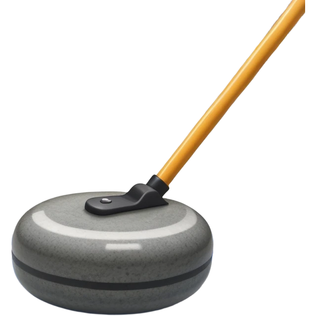 An icon showing a detailed close-up of a curling stone sliding across the ice, with a broom in motion beside it. The background features an indoor stadium with cheering spectators on the stands. Transparent background captures the strategy and focus of curling. emoji