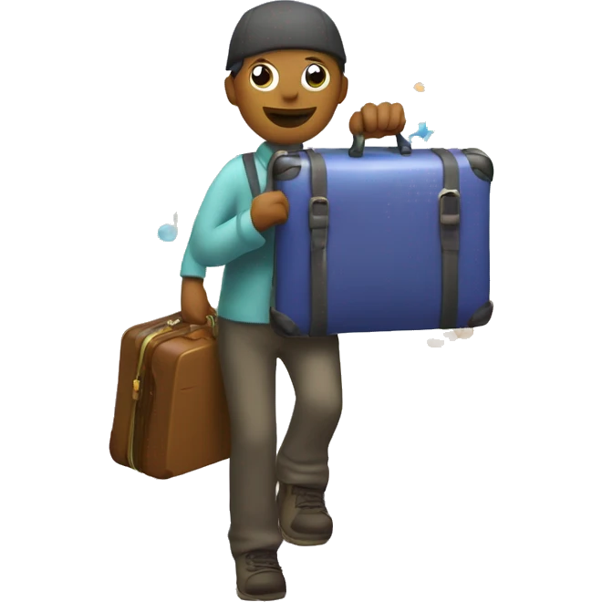 Create an emoji of a figure with a suitcase, surrounded by colorful clouds and musical notes. Add stars and winding paths to symbolize a mental journey. Make it feel adventurous and curious! emoji
