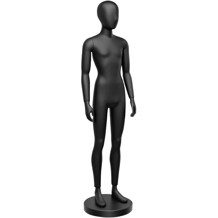 Minimalistic flat vector icon, iOS style, thin black contour on white background. Matte black mannequin in front of in 3D monochrome style. emoji
