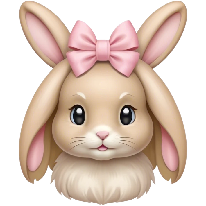Beige long-haired bunny with a light pink bow on its head emoji
