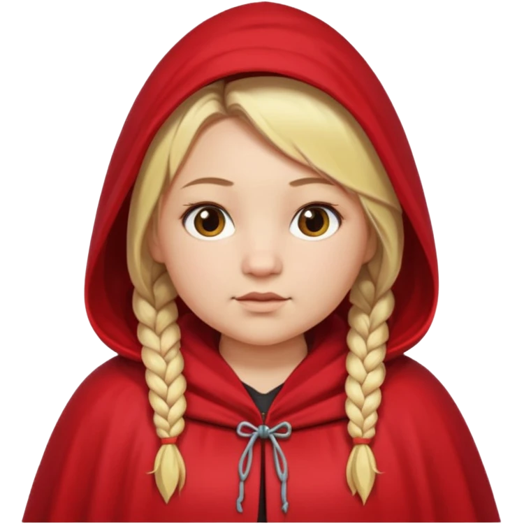blonde braids hair kid girl, white skin, fat, wear red cloak emoji