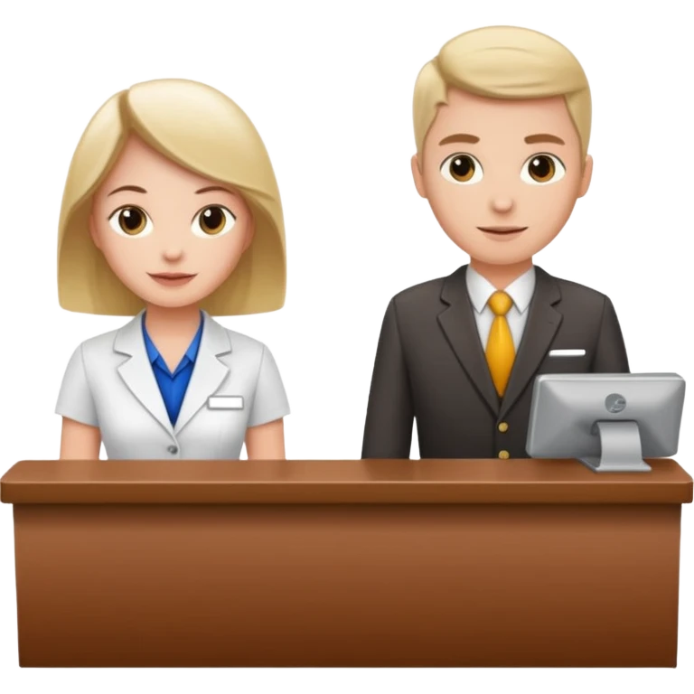 receptionist and tourist standing on hotel reception desk\ emoji