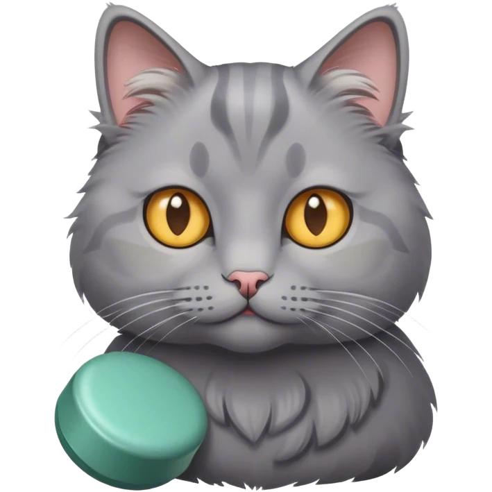 Grey cat with pill emoji