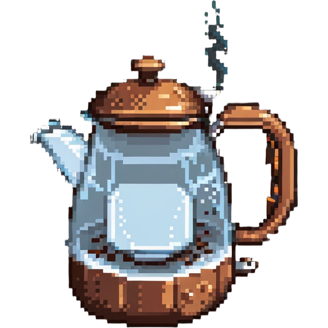 pixel art coffee pot with animated steam emoji