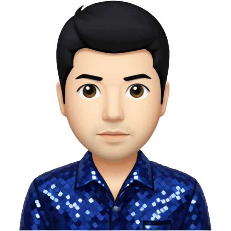 Chino Moreno with black hair, navy blue sequin outfit  emoji